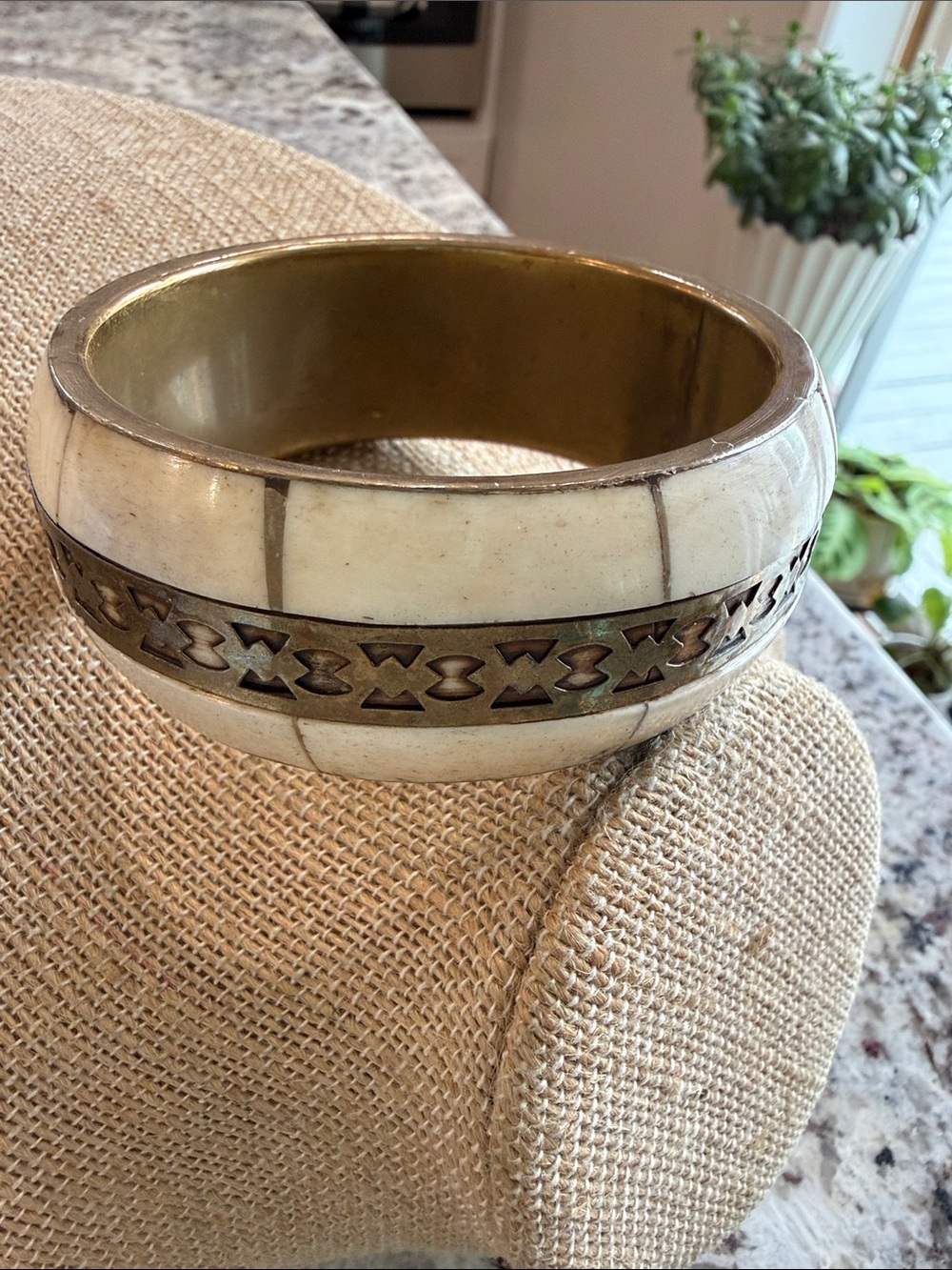 Bone and Brass Inlay Bangle Bracelet
